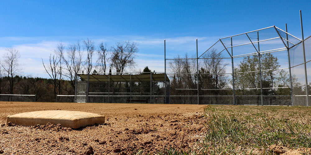 low view of third base toward home plate